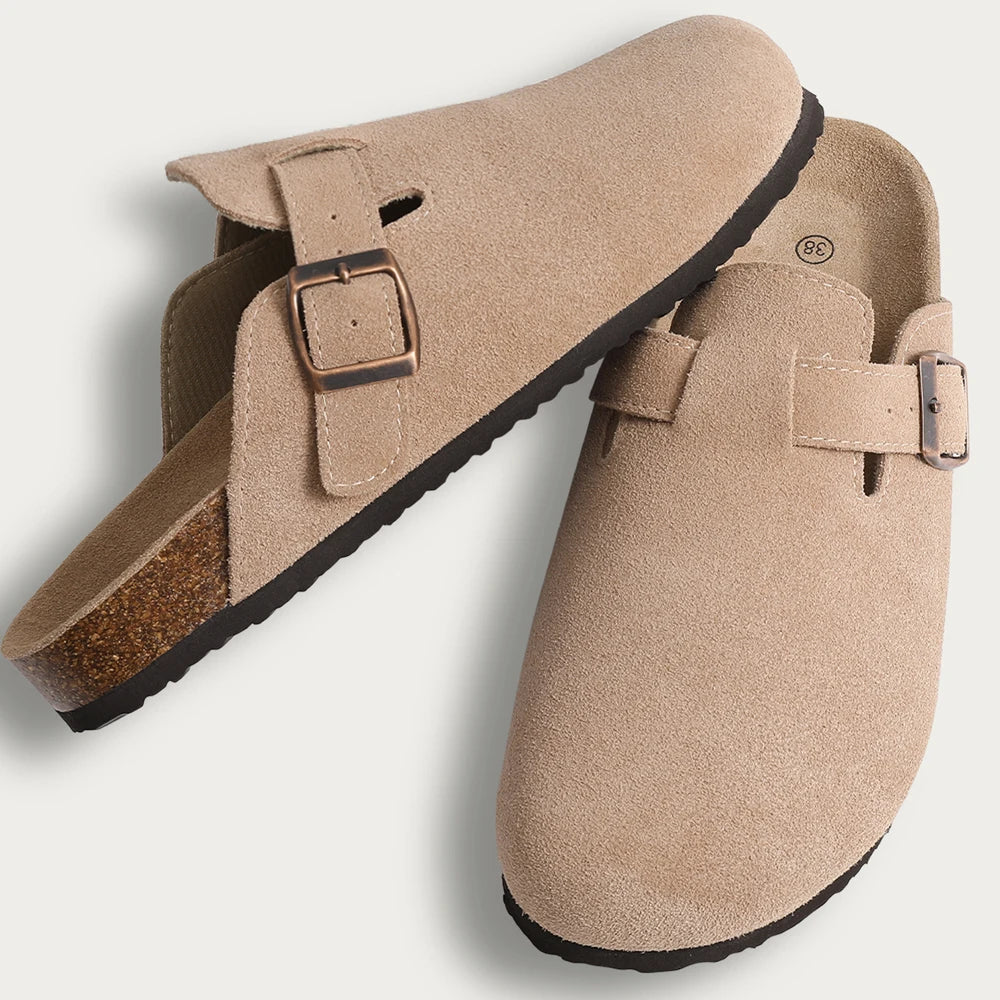 Sophia Pantoletten aus Kork-Wildleder