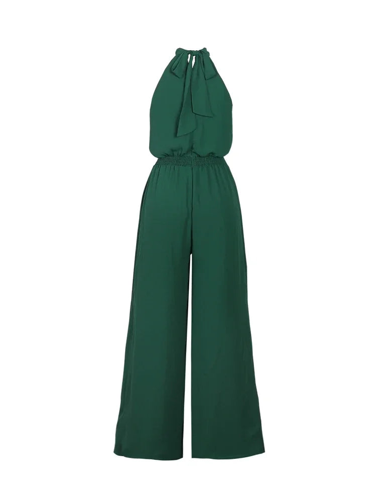 Manore Sleeveless Wide Leg Halter Jumpsuit