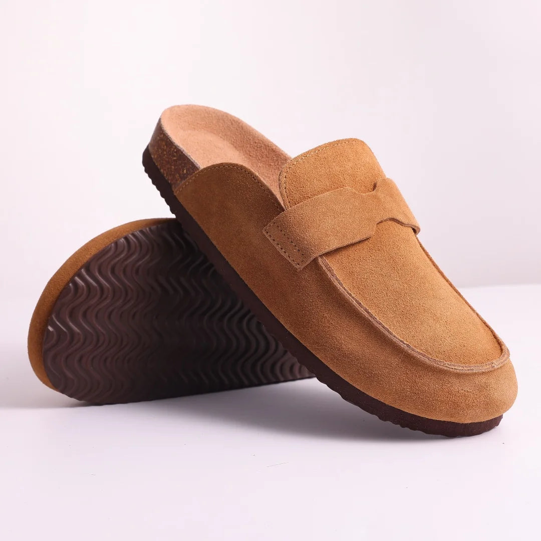 Sophia Pantoletten aus Kork-Wildleder