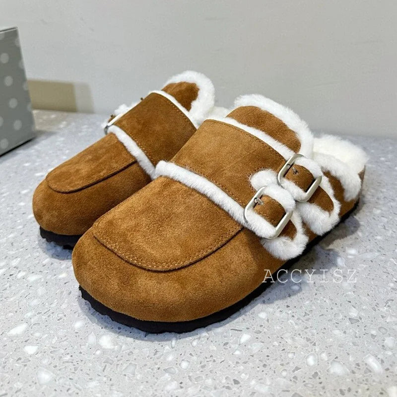 Amara Fur-Lined Buckle Mules