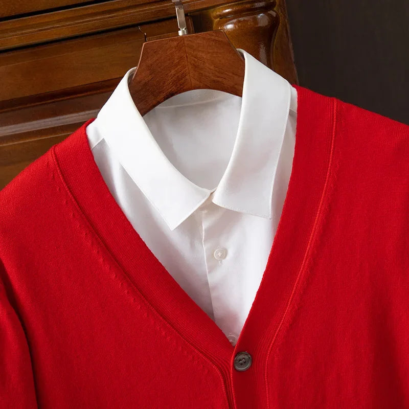 Men’s V-Neck Cardigan – Classic Solid Color Business Casual Sweater