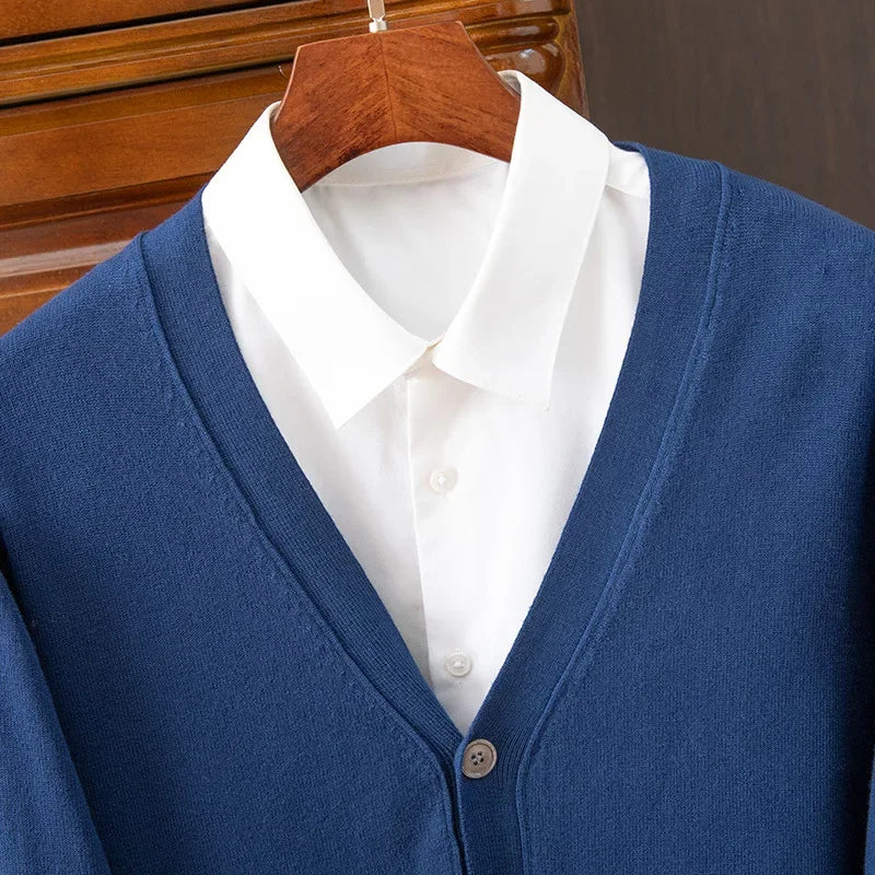 Men’s V-Neck Cardigan – Classic Solid Color Business Casual Sweater