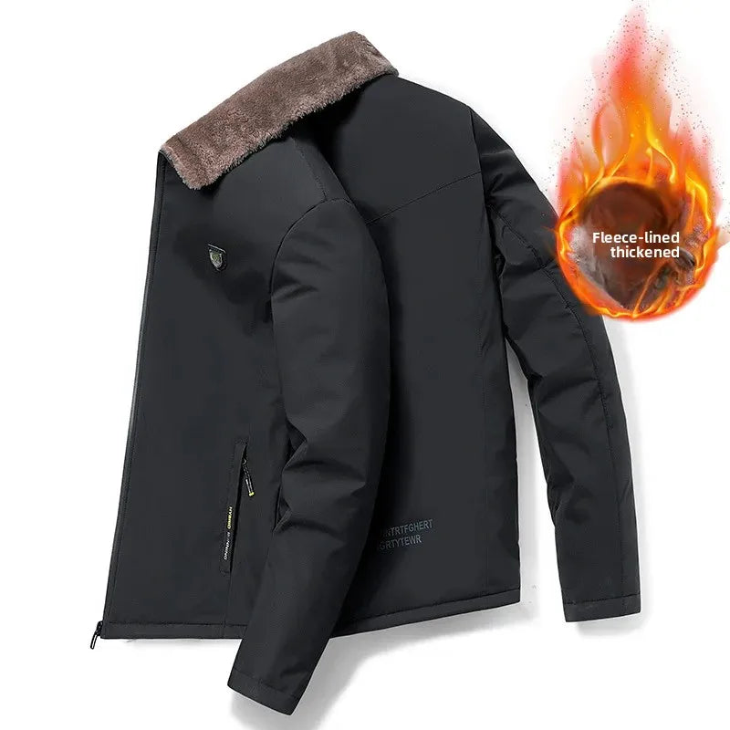 Men’s Fleece Jacket – Casual Collared Outdoor Coat for Autumn & Winter