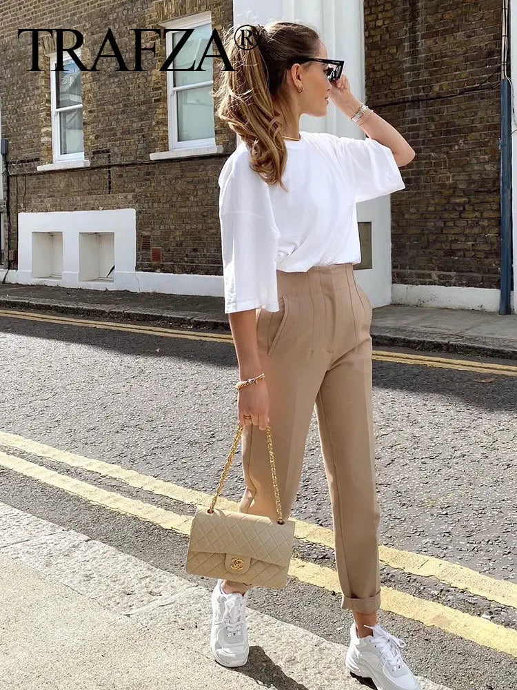 Women Elegant Solid Pencil Pants High Waist Pant For Women Casual Streetwear Woman Trousers Office Wear Chic Pant
