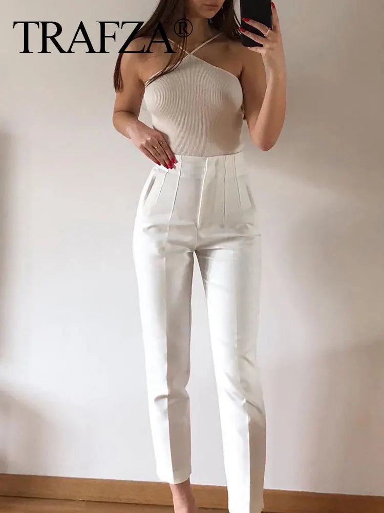 Women Elegant Solid Pencil Pants High Waist Pant For Women Casual Streetwear Woman Trousers Office Wear Chic Pant