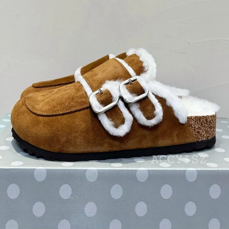 Amara Fur-Lined Buckle Mules