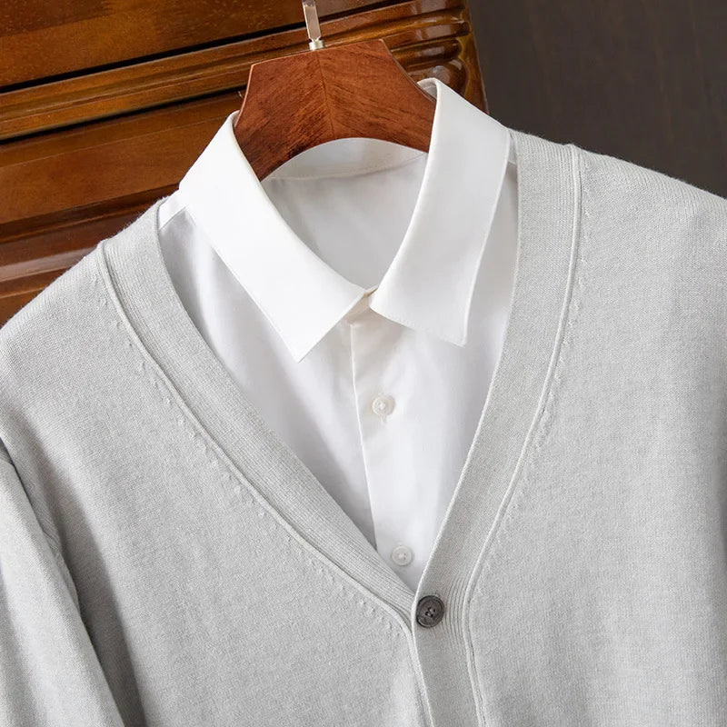 Men’s V-Neck Cardigan – Classic Solid Color Business Casual Sweater
