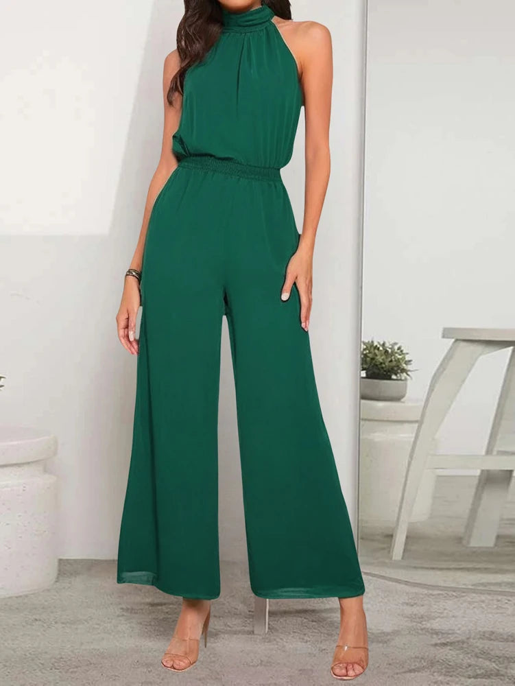 Manore Sleeveless Wide Leg Halter Jumpsuit