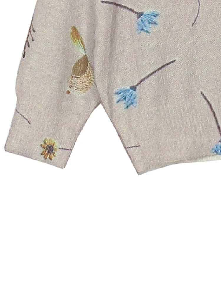 FeatherEase Plus Size Bird Print Pullover Sweater