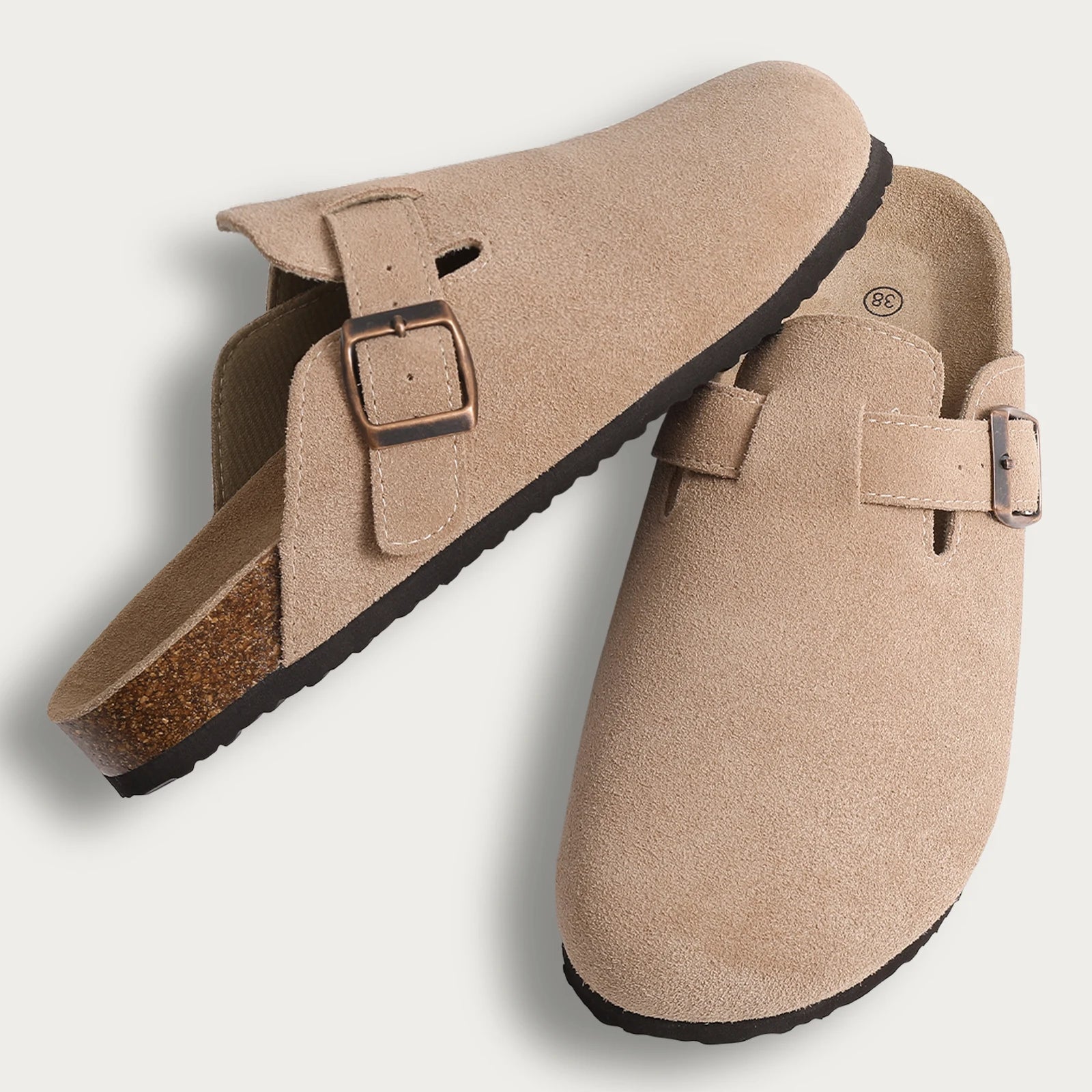 Sophia Pantoletten aus Kork-Wildleder
