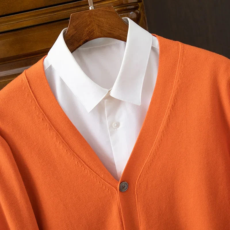 Men’s V-Neck Cardigan – Classic Solid Color Business Casual Sweater