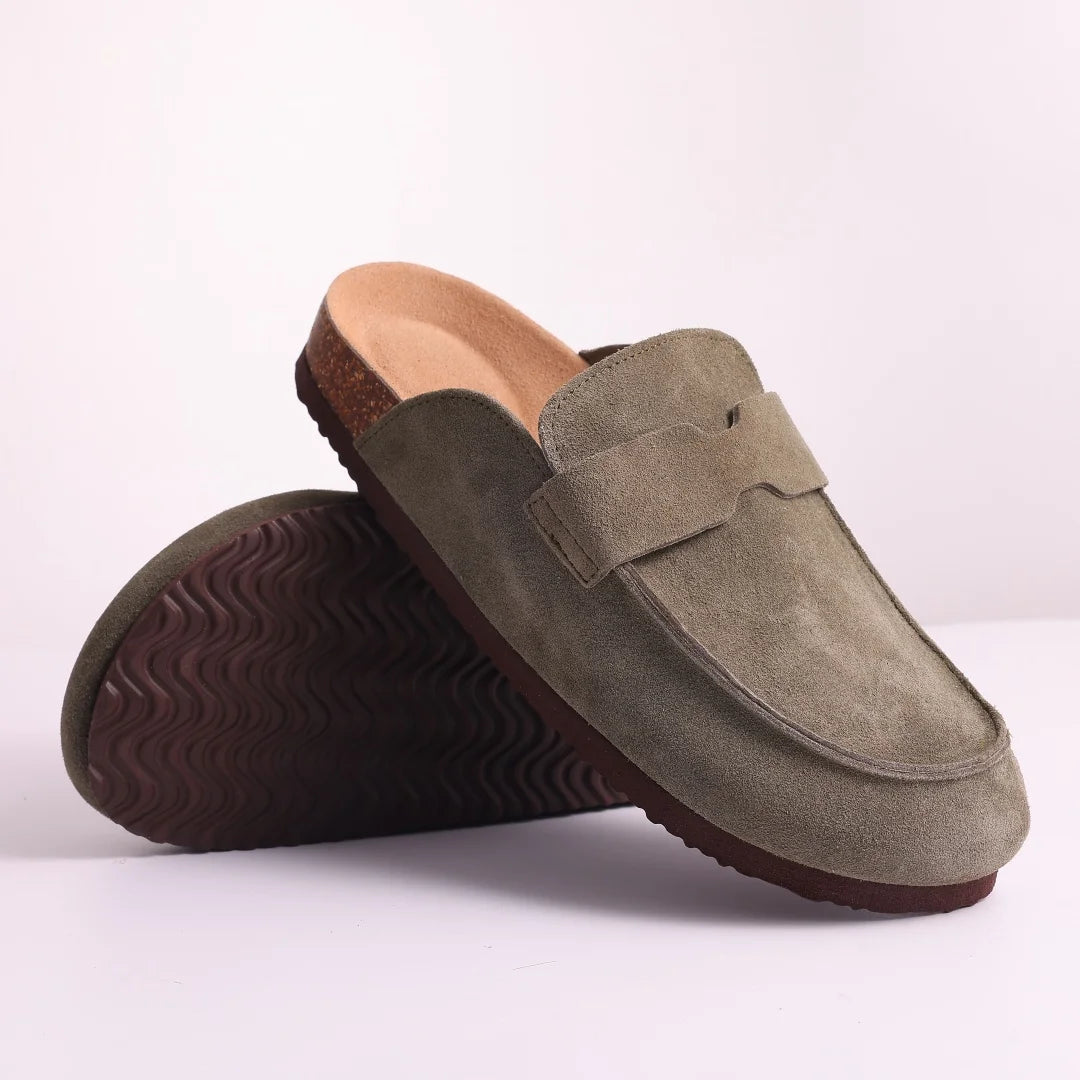 Sophia Pantoletten aus Kork-Wildleder