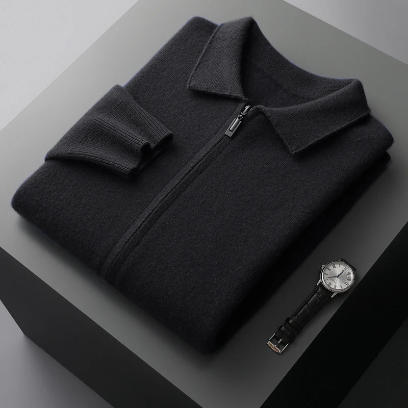 Men’s 100% Cashmere Cardigan – Zip-Up Knit Jacket for Autumn & Winter