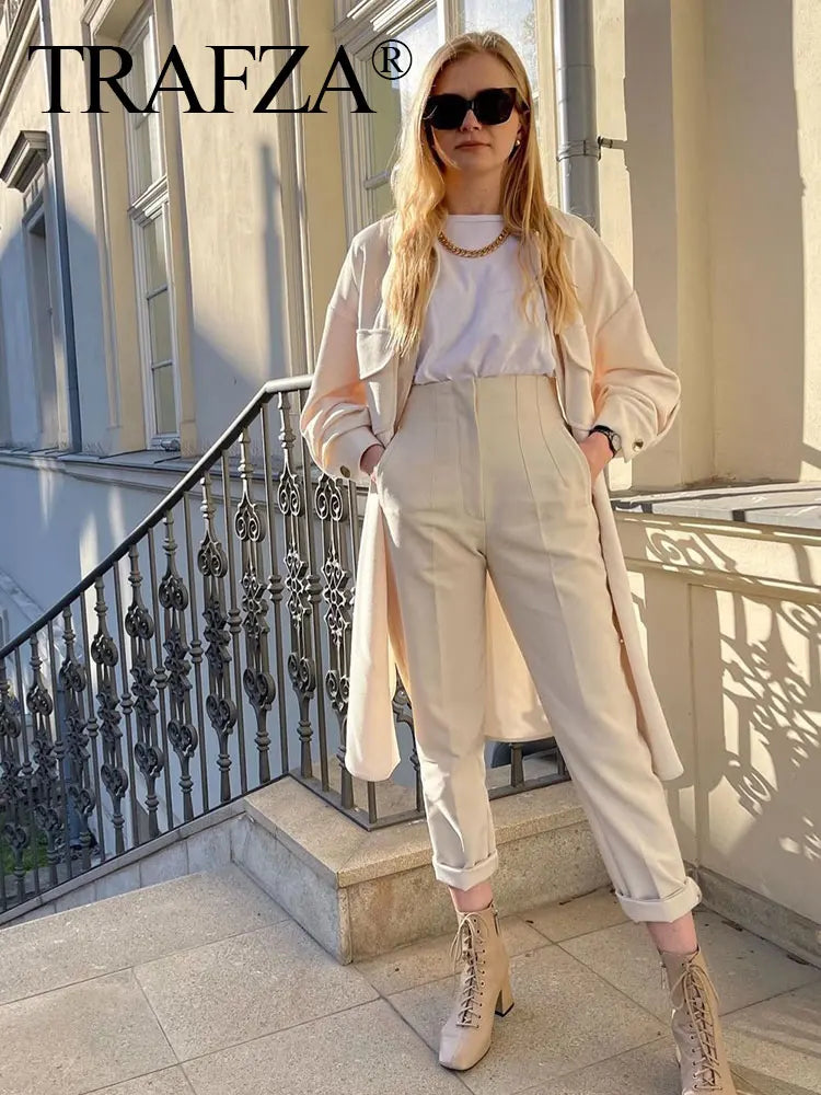 Women Elegant Solid Pencil Pants High Waist Pant For Women Casual Streetwear Woman Trousers Office Wear Chic Pant