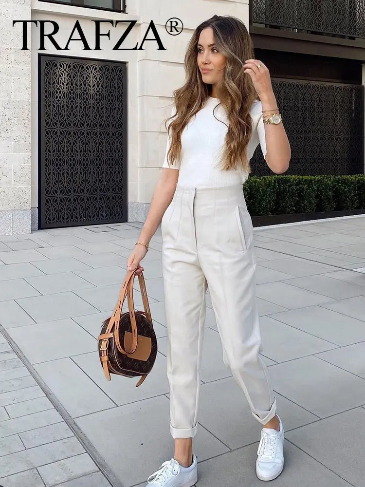 Women Elegant Solid Pencil Pants High Waist Pant For Women Casual Streetwear Woman Trousers Office Wear Chic Pant