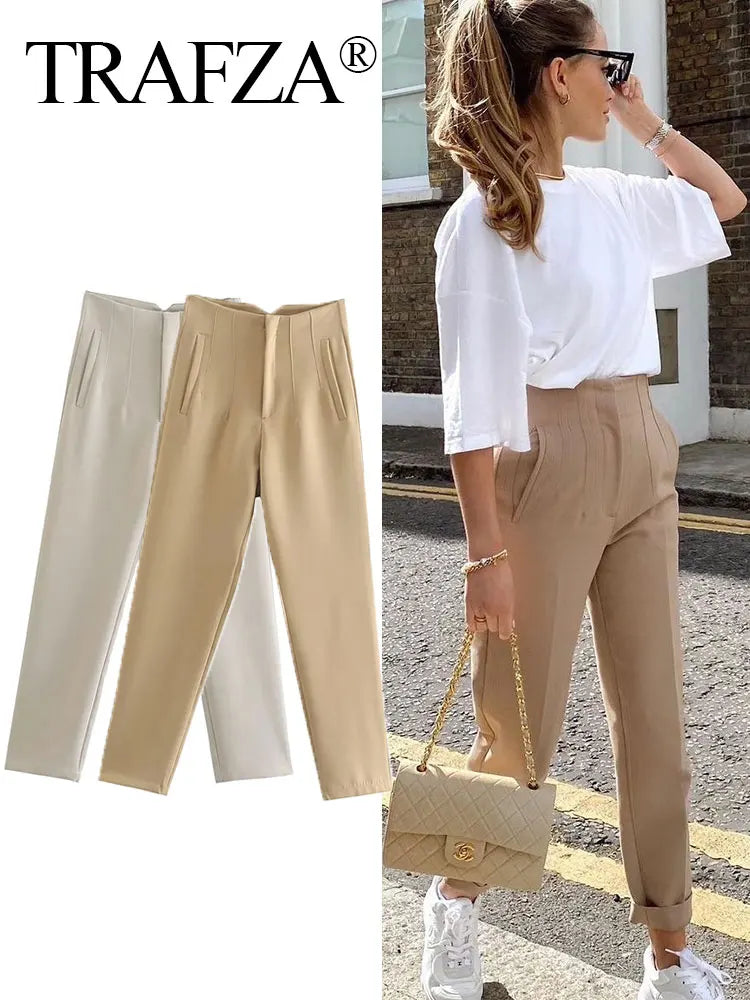 Women Elegant Solid Pencil Pants High Waist Pant For Women Casual Streetwear Woman Trousers Office Wear Chic Pant