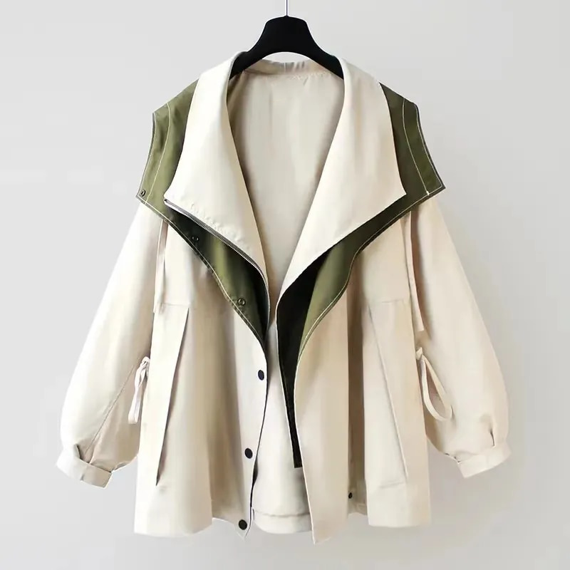 Women's Patchwork Long Trench Coat