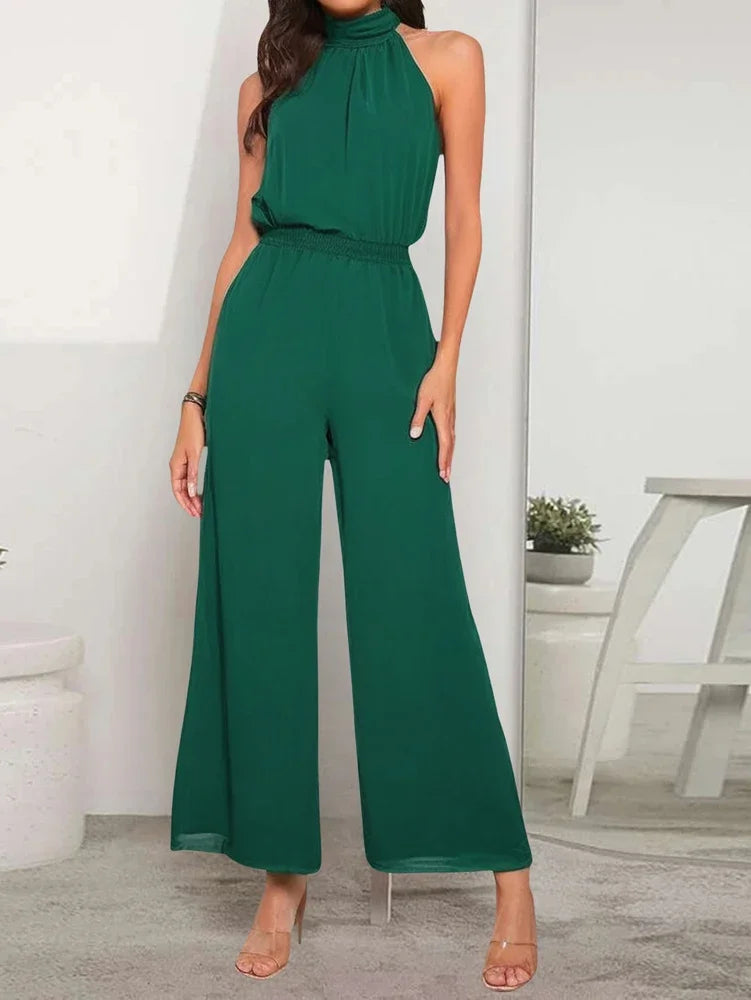 Manore Sleeveless Wide Leg Halter Jumpsuit