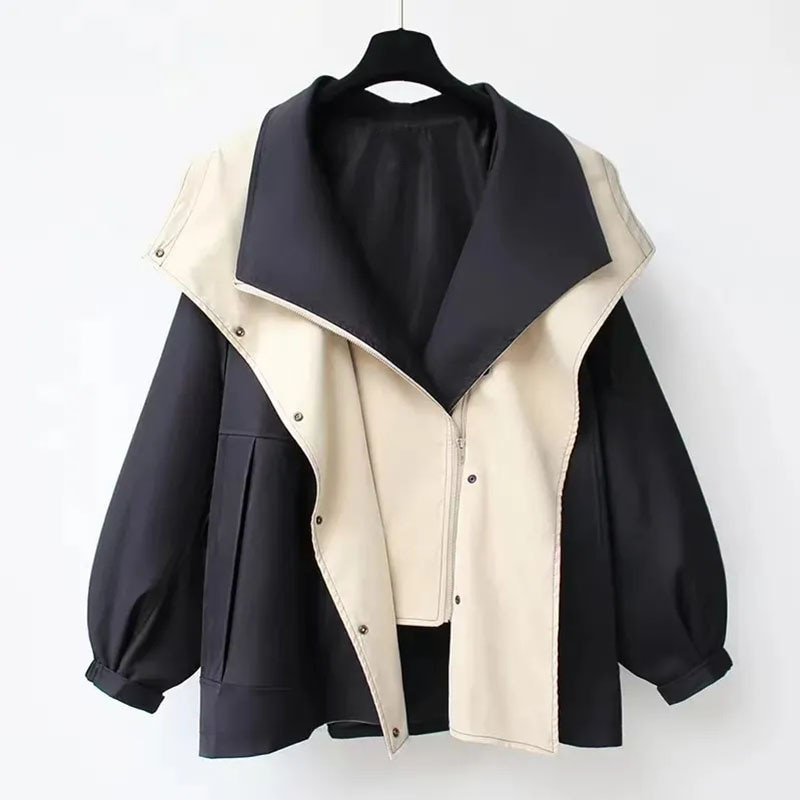 Women's Patchwork Long Trench Coat