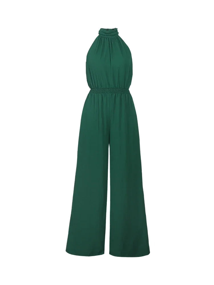 Manore Sleeveless Wide Leg Halter Jumpsuit