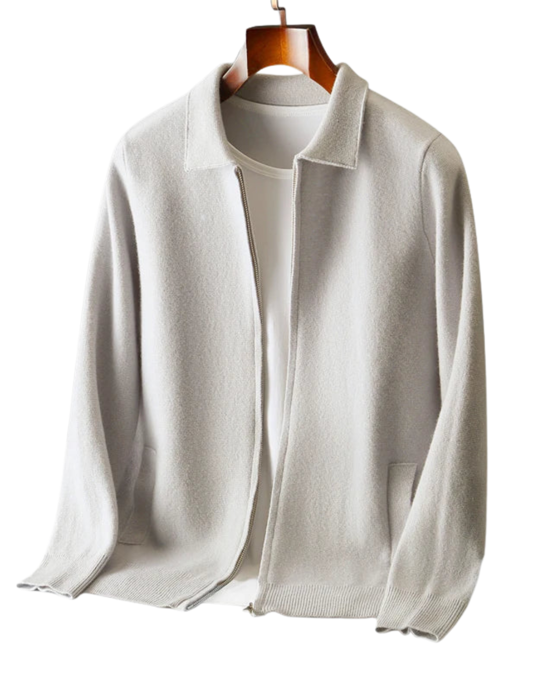 Men’s 100% Cashmere Cardigan – Zip-Up Knit Jacket for Autumn & Winter