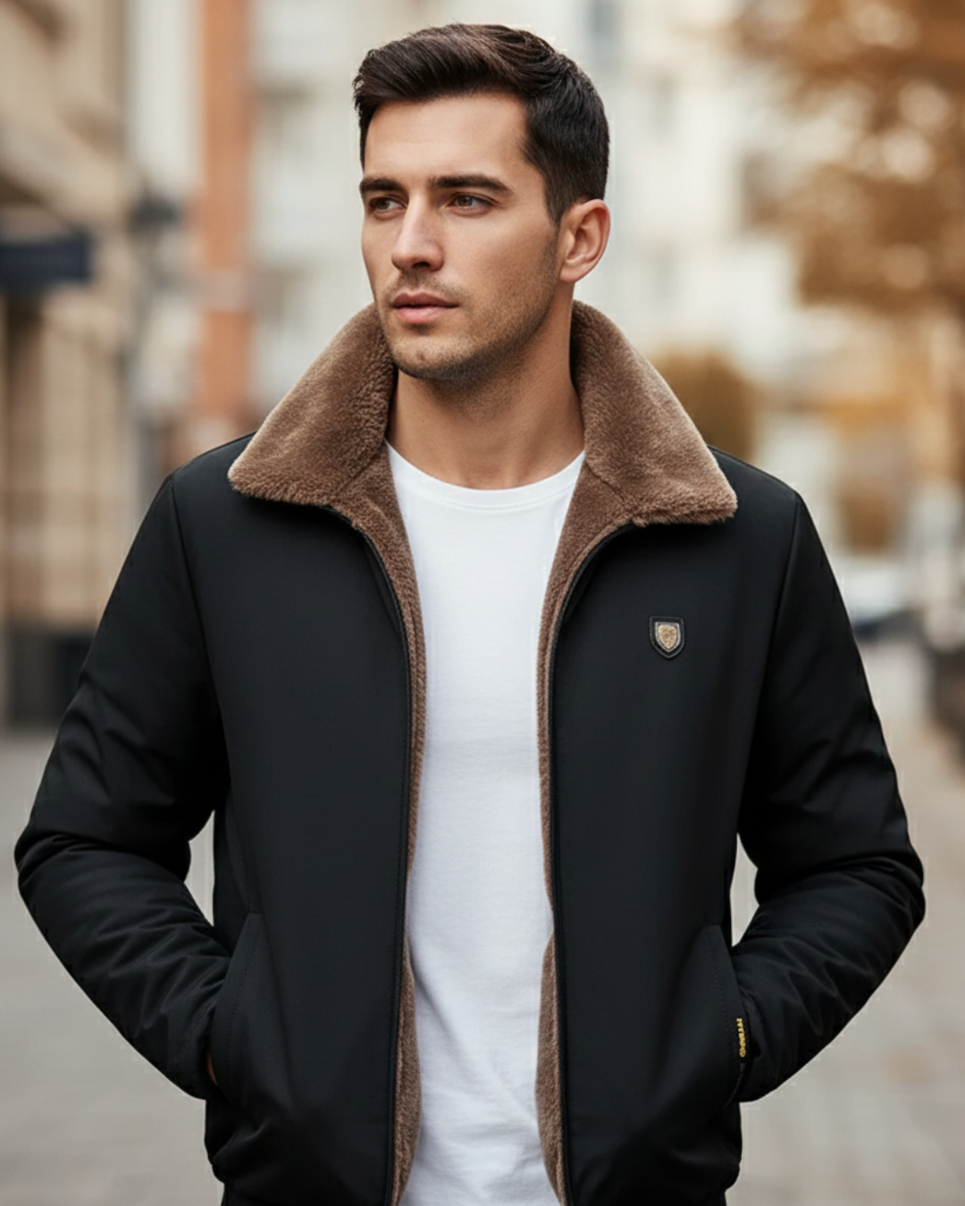 Men’s Fleece Jacket – Casual Collared Outdoor Coat for Autumn & Winter
