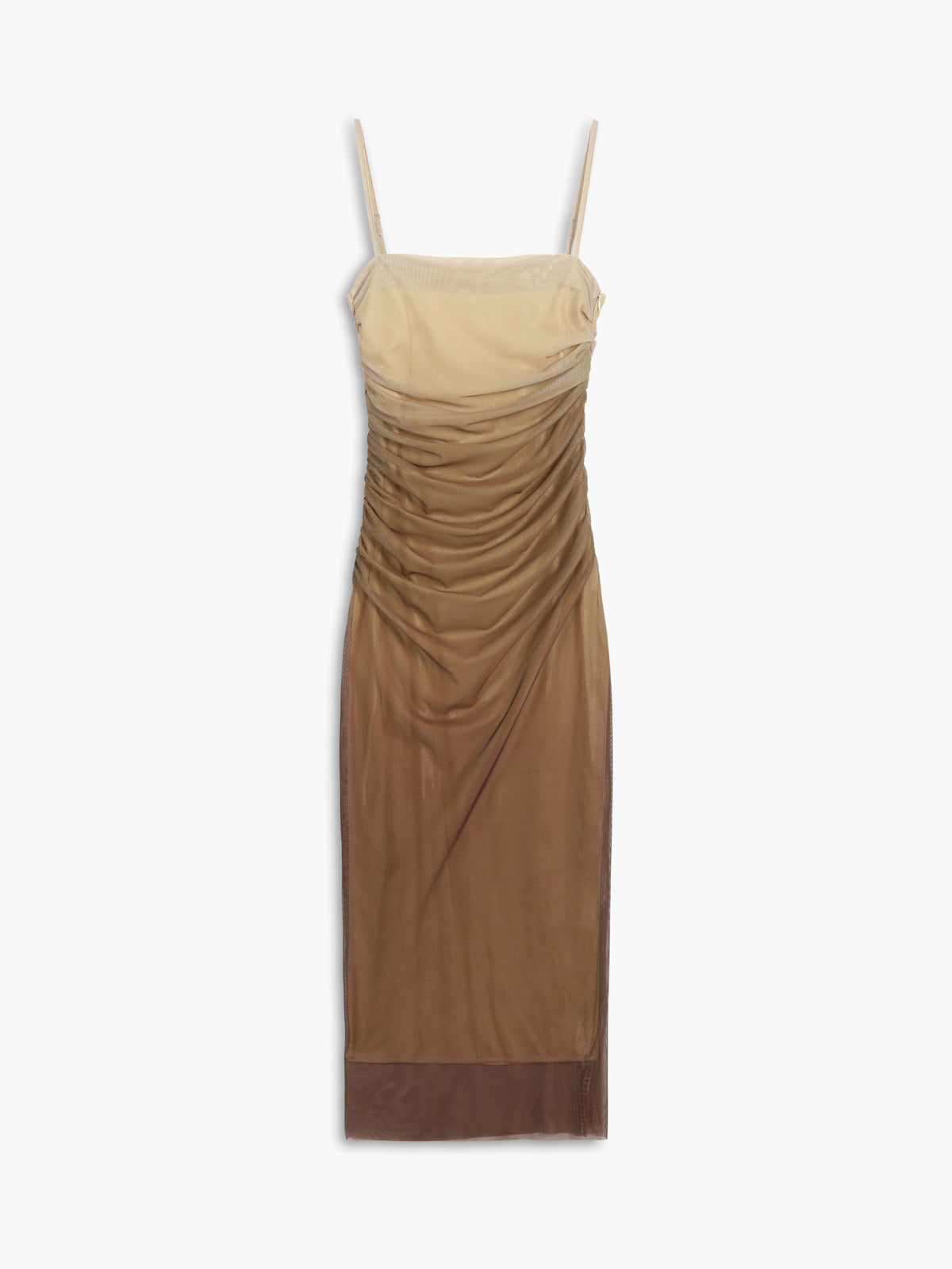Shimglow – Langes Kleid aus Netzstoff mit Reißverschluss in Cappuccino-Ombré-Optik 