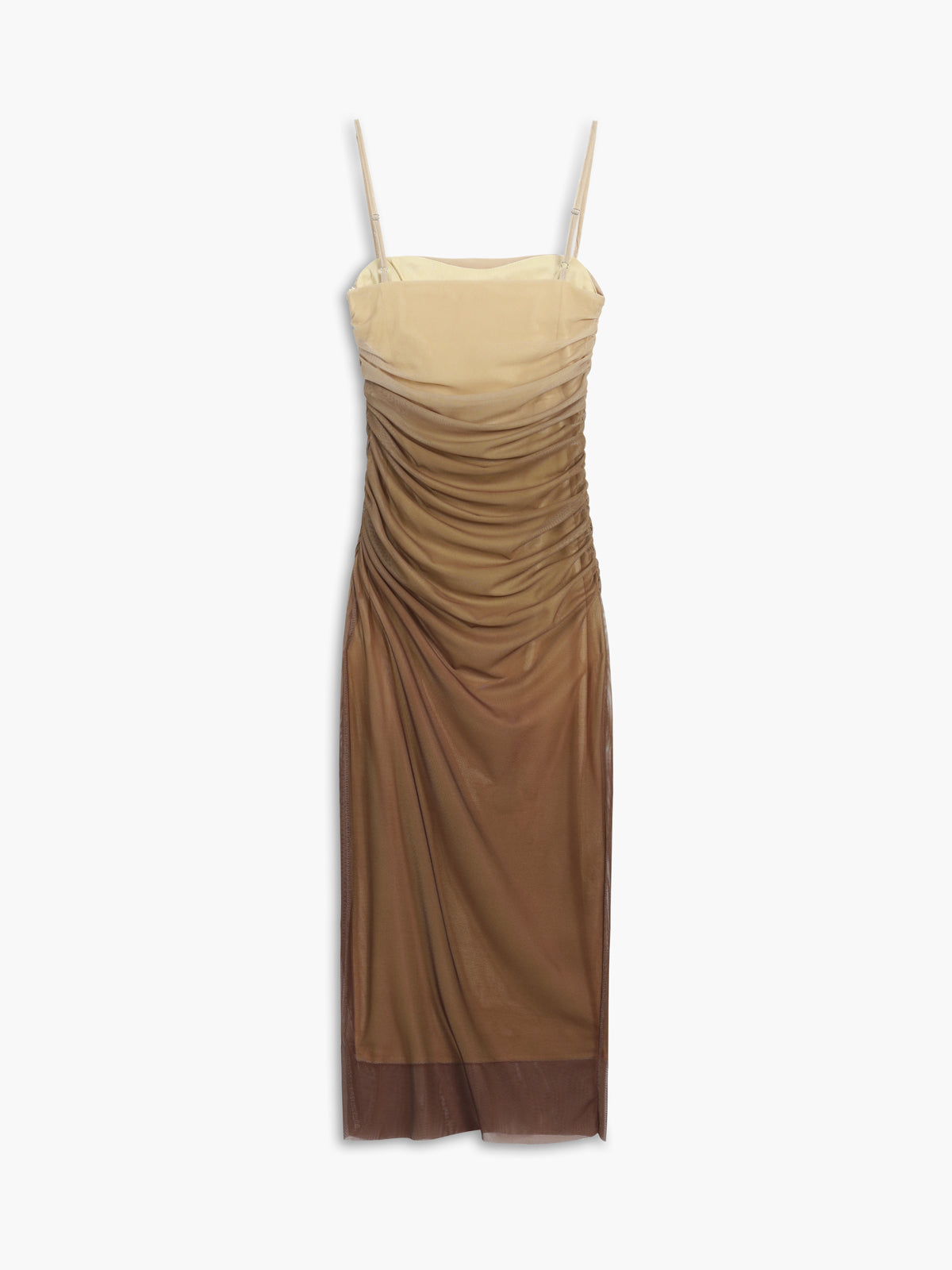 Shimglow – Langes Kleid aus Netzstoff mit Reißverschluss in Cappuccino-Ombré-Optik 