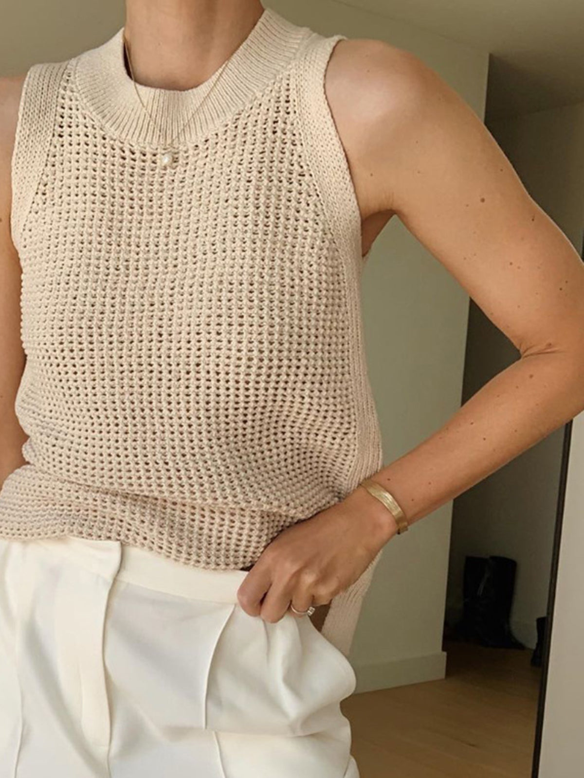 Nisle – Gestricktes, hohles, einfarbiges Tanktop 