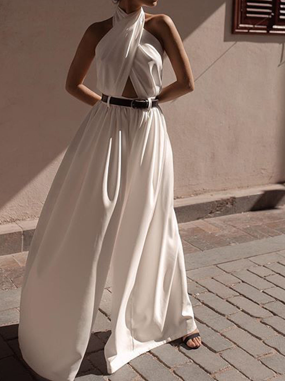 Moriane Criss Cross Halter Backless Jumpsuit Utan Bälte 