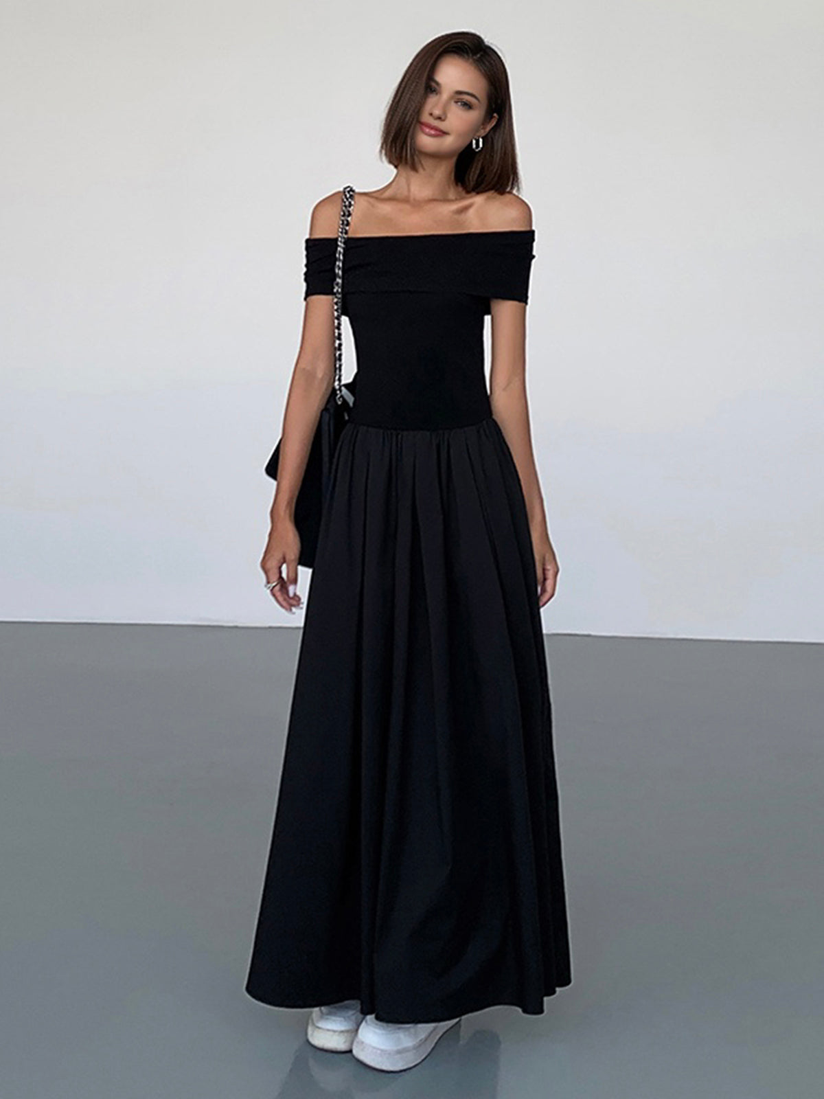 SolŽa Frenchy – Langes, einfarbiges, schulterfreies Kleid