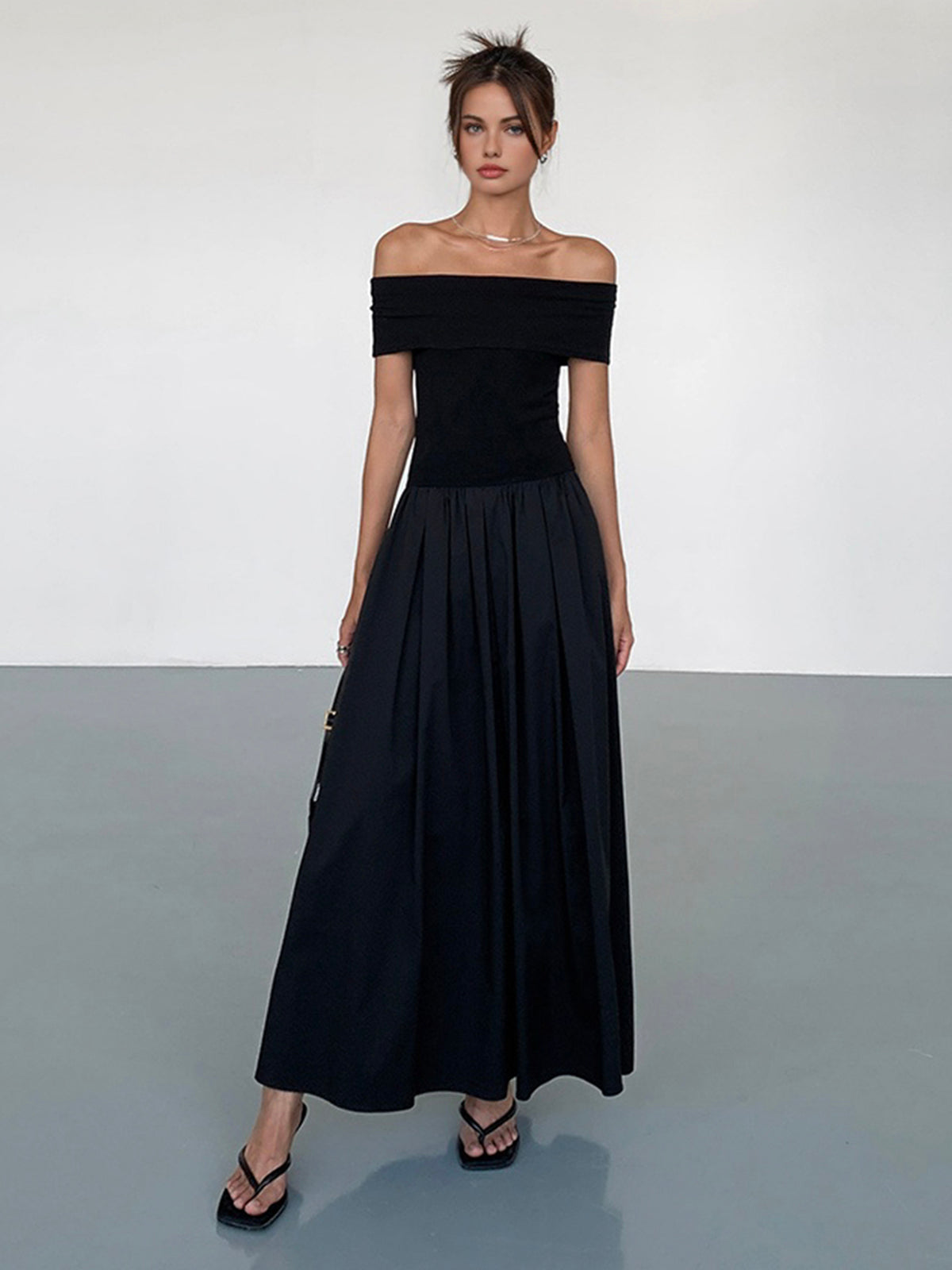 SolŽa Frenchy – Langes, einfarbiges, schulterfreies Kleid