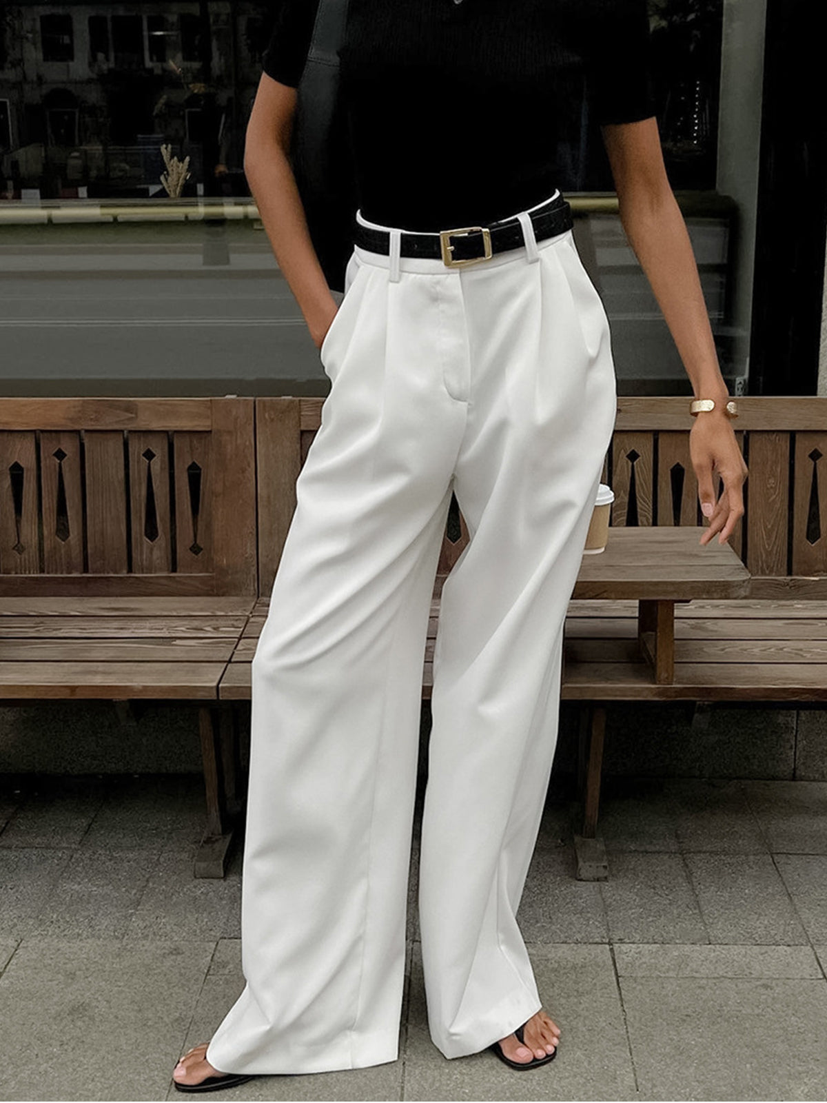 Navine Solid Wide Leg Byxor Utan Bälte 