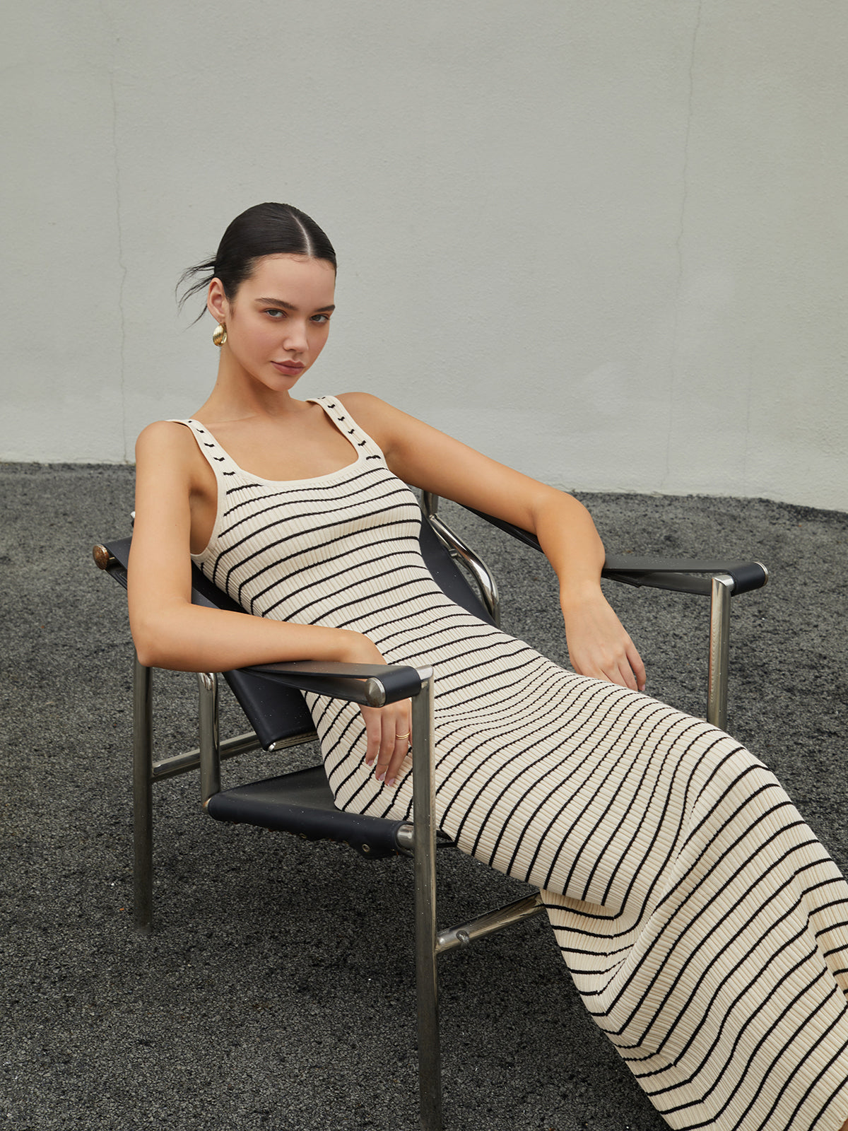 Sorel Old Money Aesthetics Stripe Long Knit Dress