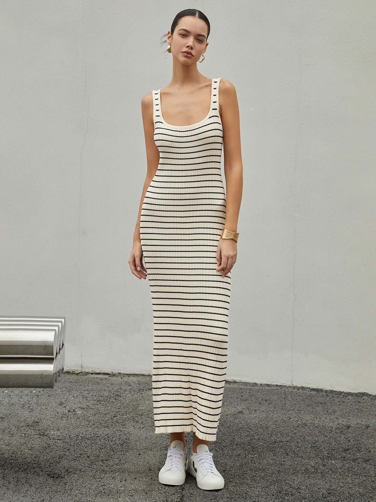 Sorel Old Money Aesthetics Stripe Long Knit Dress
