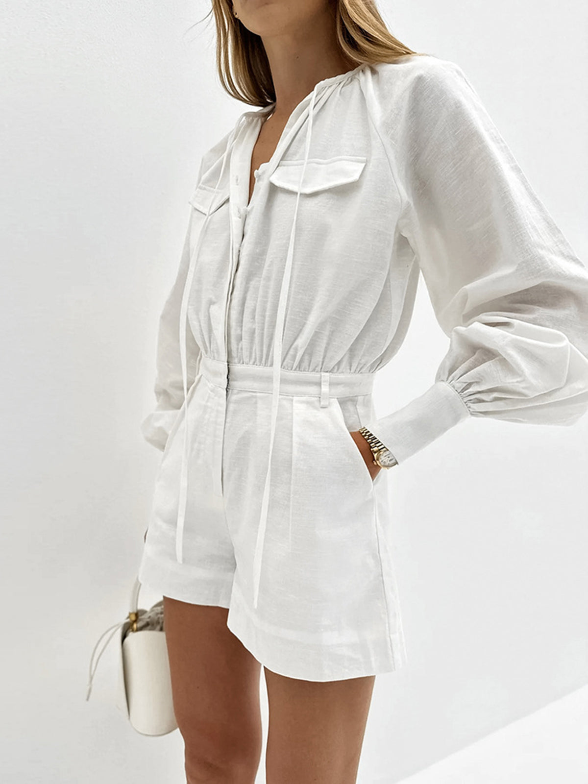 Xylys Kort Jumpsuit i Ren Bomull med Pocket 