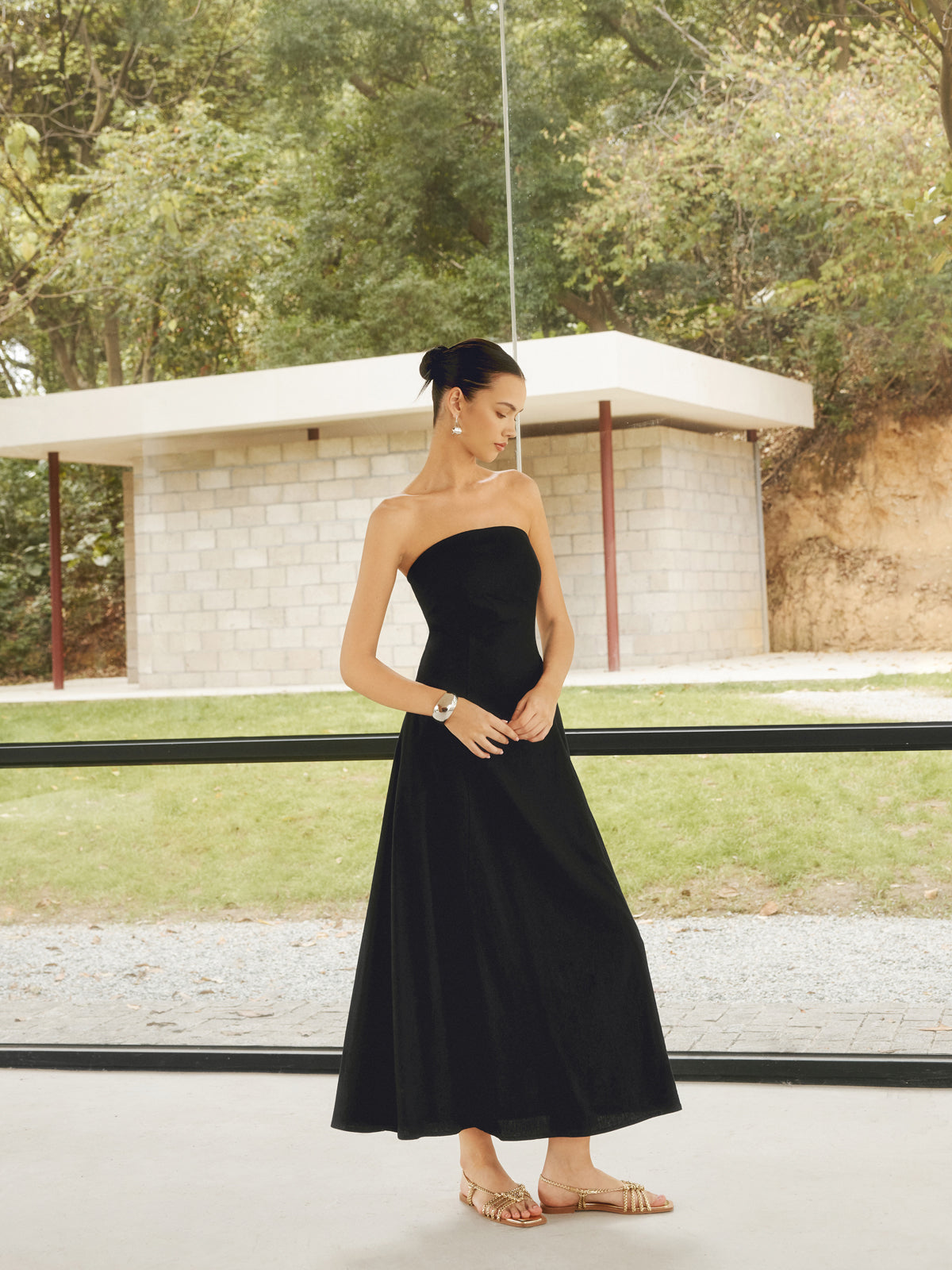 SavrŽ Leinenmischungen Basic Taschen Tube Langes Kleid 