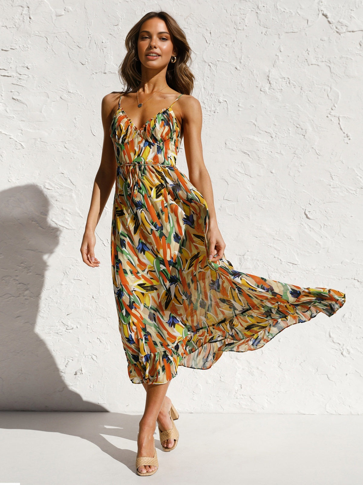 Loria – Camisole-Midikleid mit mehrfarbigem Print