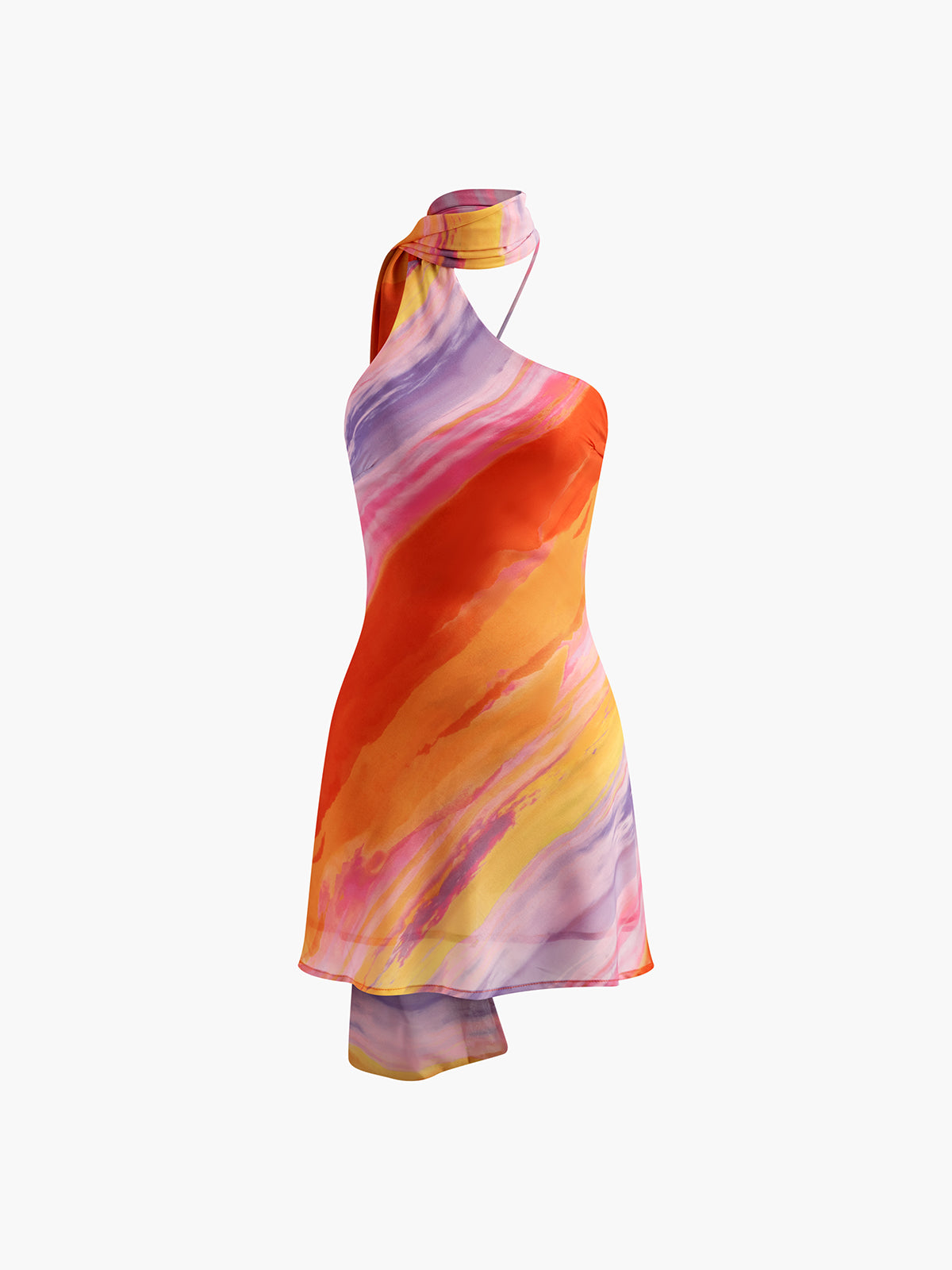 Sorane Haltered Backless Tie Dye Kort Klänning 