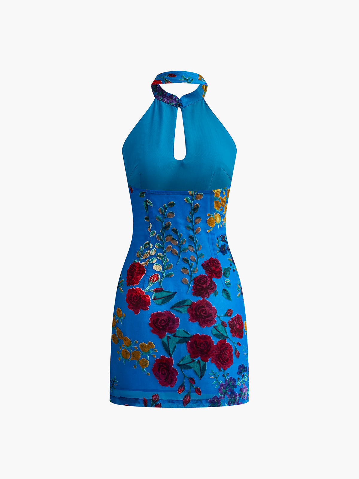 Rückenfreies Neckholderkleid aus Jacquard-Samt von Iriddust 