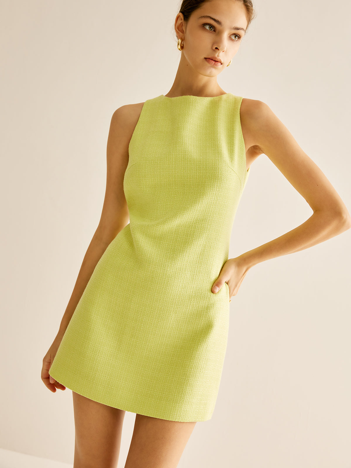 Iseliel Minimalistisk Tweed Linneklänning 