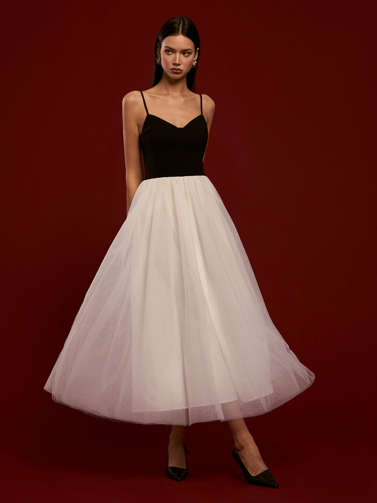 Zweifarbiges Camisole-Kleid aus Netzstoff „Radiglow“ 