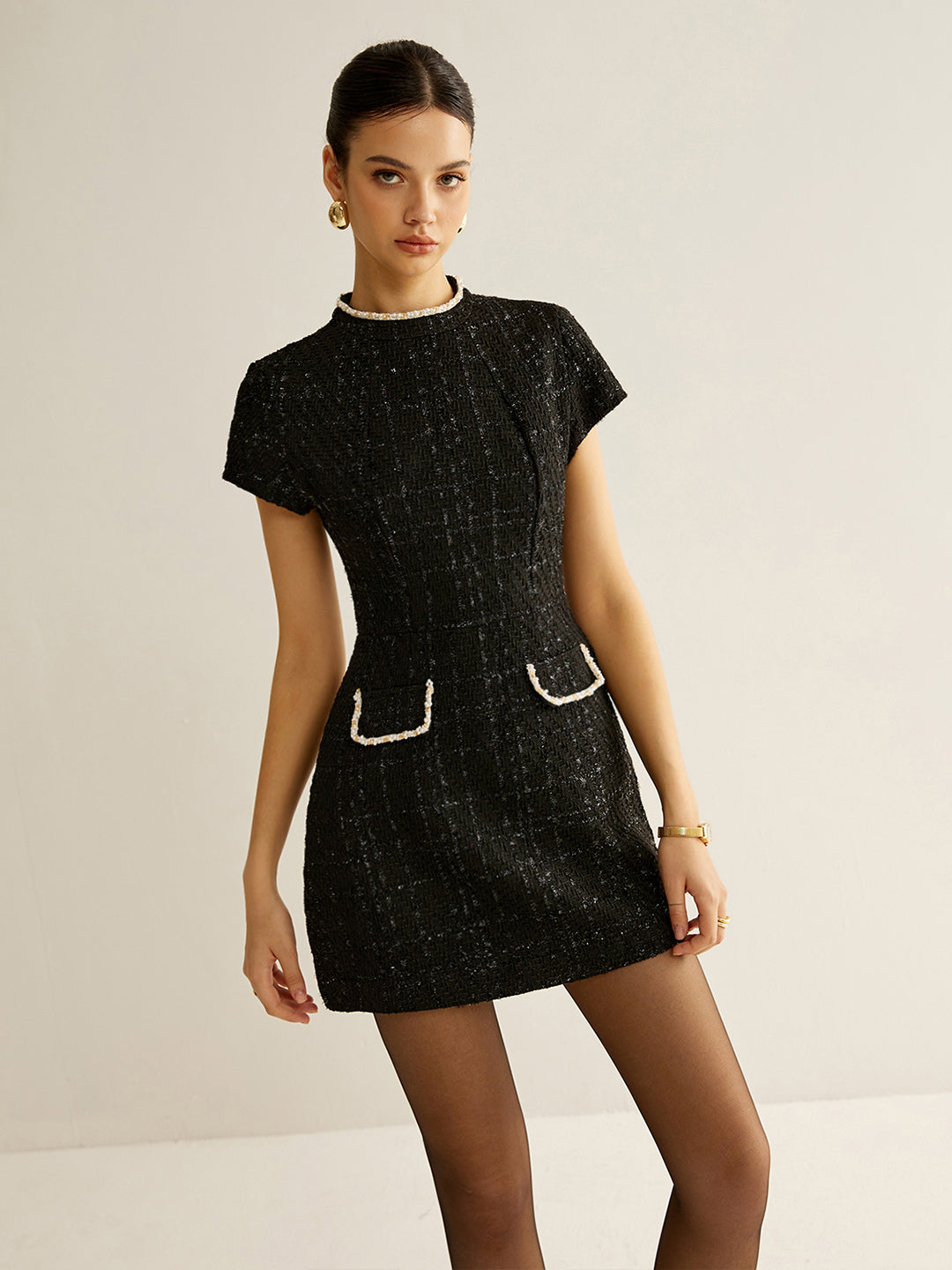 Hiap Elegantes Kurzarm-Tweedkleid 