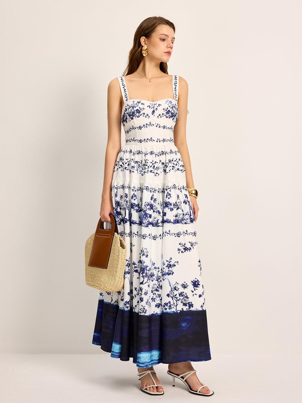 Solar Floral Print Tie-Strap Tiered Dress