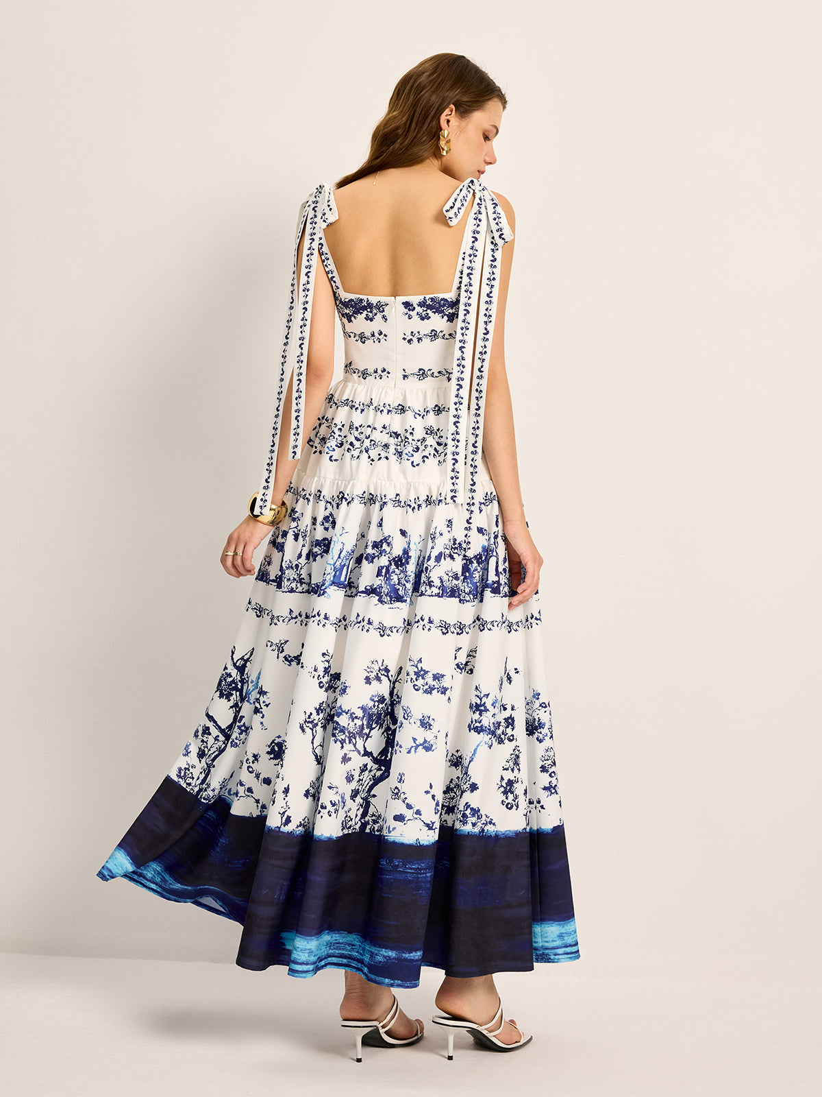Solar Floral Print Tie-Strap Tiered Dress