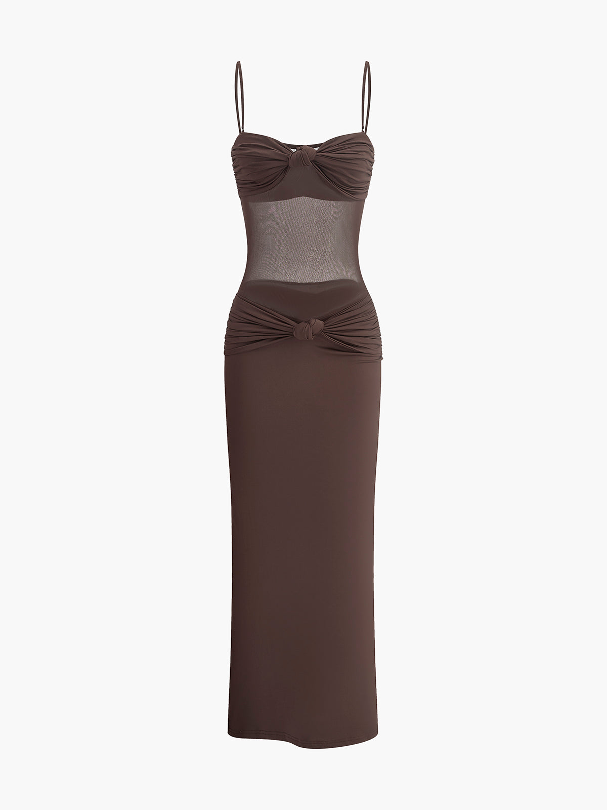 Qelys Ruched Bust Mesh Detail Knotted Dress