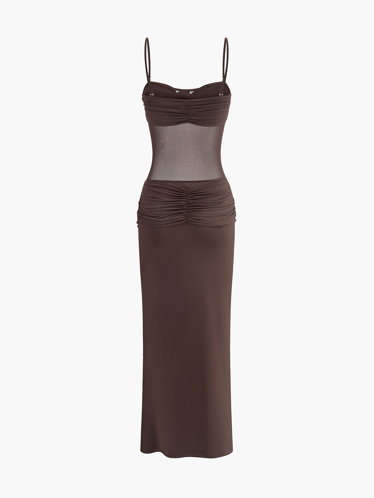 Qelys Ruched Bust Mesh Detail Knotted Dress