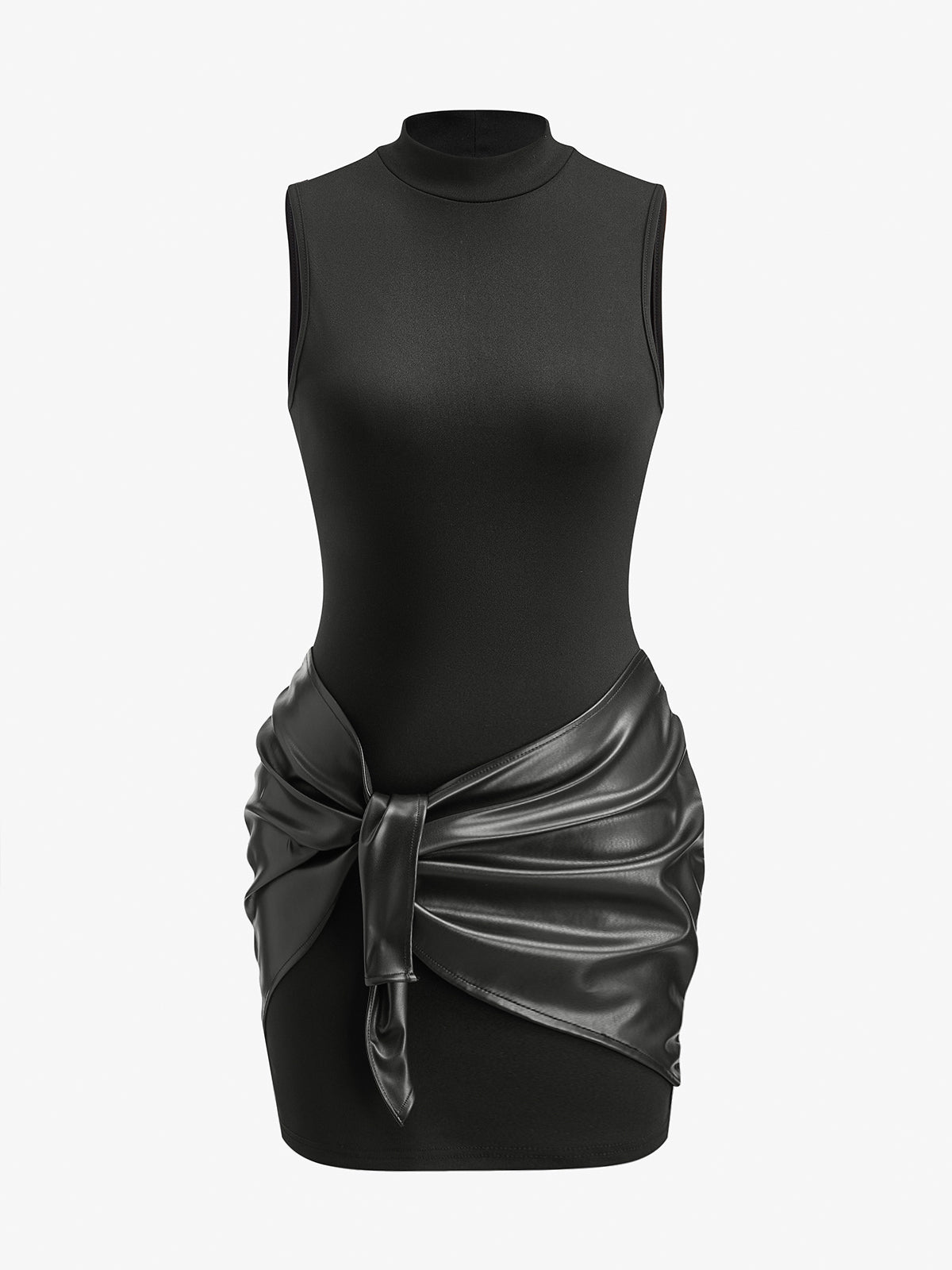 Radiwind – Kleid aus Kunstleder mit Stehkragen und gerüschtem Einsatz 