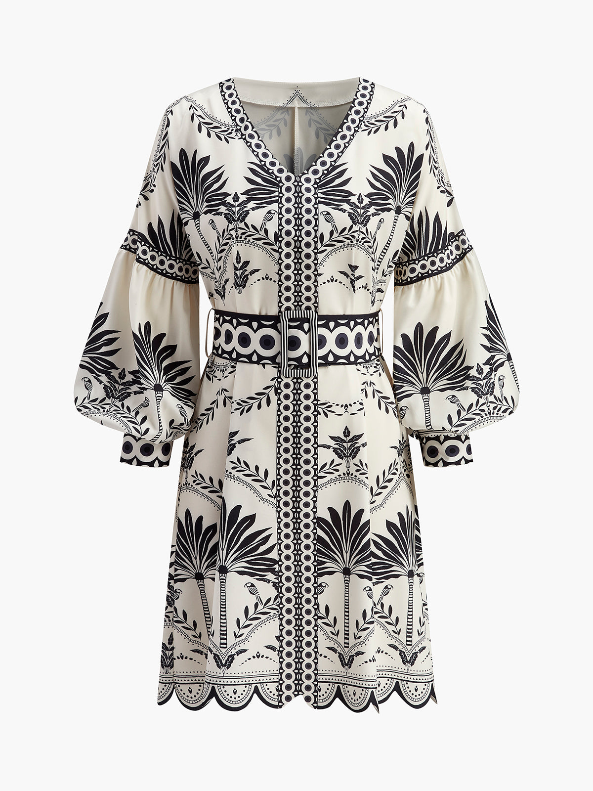 Enchant Boho Print V-ringad klänning med skärp 