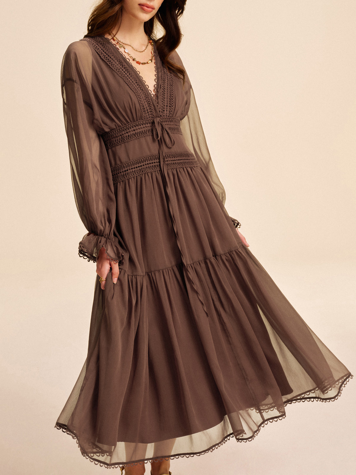 Kilviel Boho Halvtransparent Chiffongklänning 